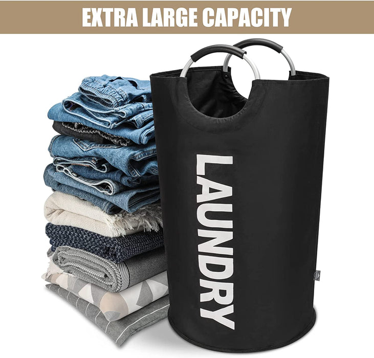 90L Large Laundry Basket Bag, Collapsible Tall Hamper, Black