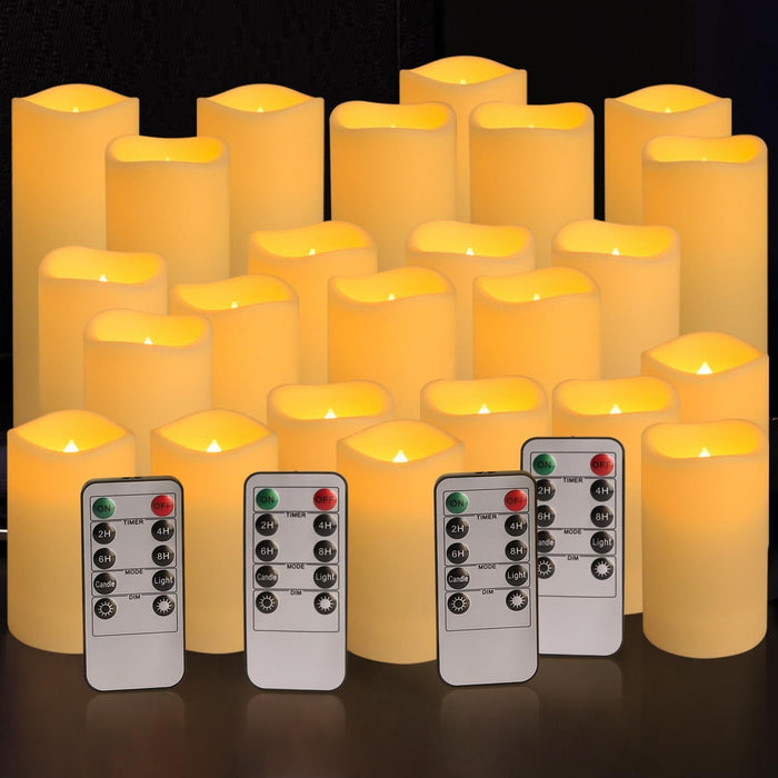 Set of 24 Waterproof Outdoor Flameless Candles, LED Candles with 4 Remote and Timer,(H 4" 5" 6" x D 2.2"),for Christmas,