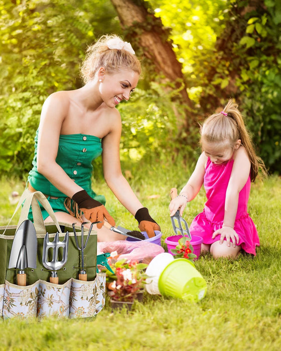 9-Piece Premium Gardening Tool Set for Women - Heavy Duty Stainless Steel Rust-Proof Tools with Fashion Storage Tote | P