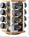 16 Jar Warner Revolving Countertop Spice Rack Organizer with Lift & Pour Caps and Spices Included, FREE Spice Refills for 5 years, Stainless Steel & Bamboo with Black Caps