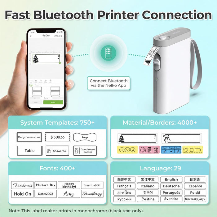 P21 Label Maker Machine with Tape, Bluetooth Label Printer, White