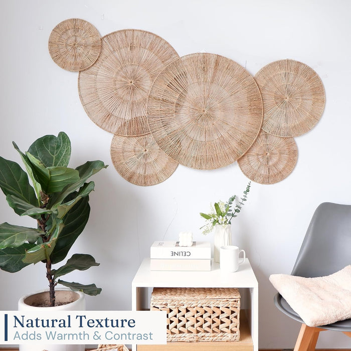 Wicker 23 Inch Jute Wall Decor Baskets, Set of 6 Extra Large Woven Jute Wall Plates, 23",21",15",13",12,10", Decorative Baskets for Wall Arts, Wall Hanging for Bedroom, Living Room, Office