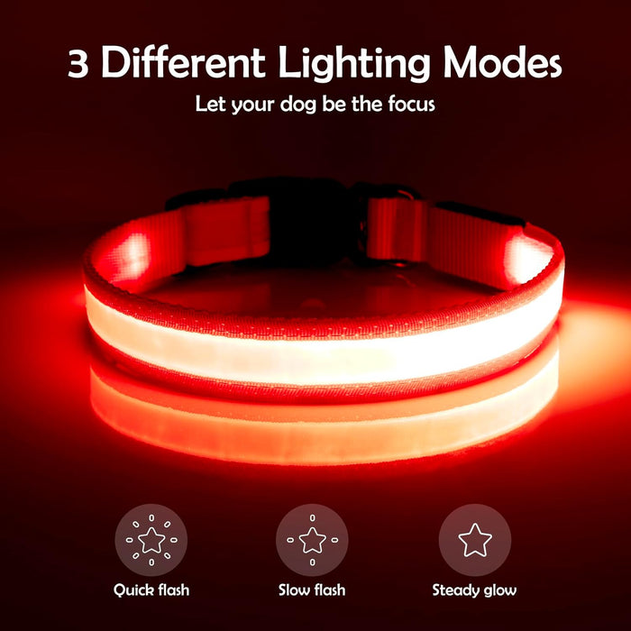 LED Dog Collar, Light Up Dog Collar Adjustable USB Rechargeable Super Bright Safety Light Glowing Collars for Dogs(Medium,Red)