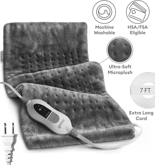 Electric Heating Pad for Back Pain & Cramps Relief, Electric Throw, Self Care Gifts for Women, Heating Pad for Neck & Shoulder, Machine Washable Microplush, Auto Shut Off (12"x24", Tabby Gray)