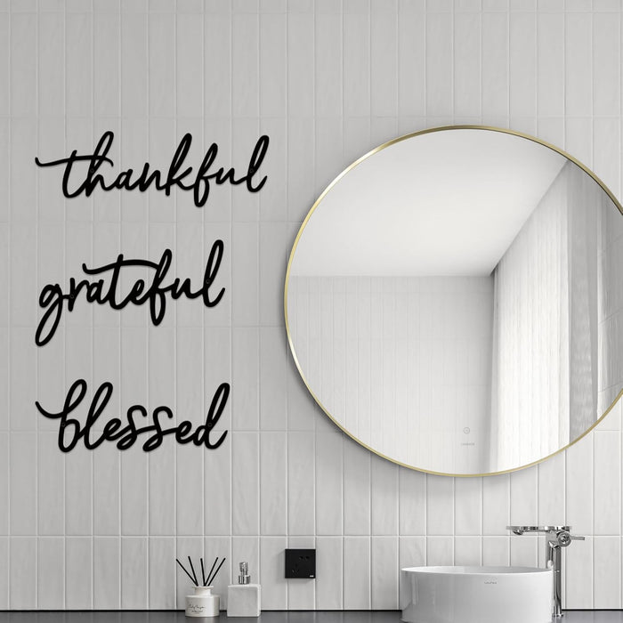 Thankful Grateful Blessed Letter Sign Metal Wall Decor, 3 Piece Black Letters Wall Art for Bathroom Bedroom Metal Words Wall Decor for Home Decor