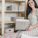 Large Quart Collapsible Stackable Storage Bins with Lids, 3 Packs Beige Linen Fabric Closet Boxes with Lids, Storage Cub