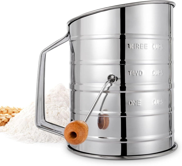 Flour Sifter, Hand Crank Sifter for Baking with Fine Mesh Rotary