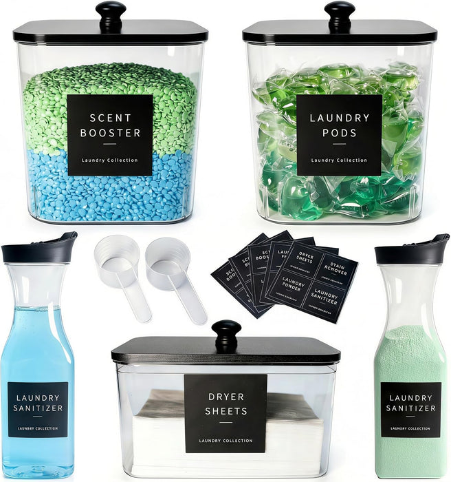 3+2 Pack Laundry Pods Containers & Dryer Sheet Holder & Laundry Detergent Dispenser, Laundry Room Organization and Stora