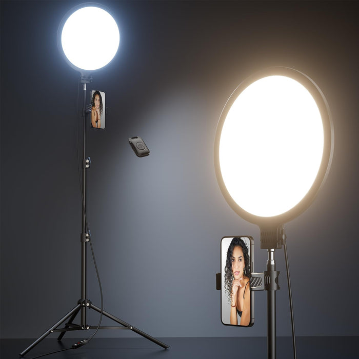 10.2" Ring Light with 69" Tripod Stand and Phone Holder Kit, Full-Screen Zoom Light for Video Recording, Makeup, Live St