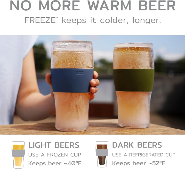 Freeze Beer Glasses, Freezable Beer Gifts for Men, Double Wall Insulated Pint Set, Tumbler for Cold Drinks, 16, Set of 2
