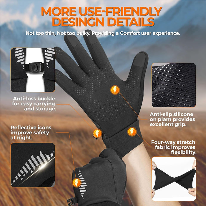 Winter Gloves Women Men, Cold Weather Touch Screen Liner Glove, Windproof 3-Layers, for Running, Cycling, Biking, Hiking, Driving