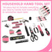 144-Piece Household Tool Set, Pink Tool Kit with Plastic Toolbox