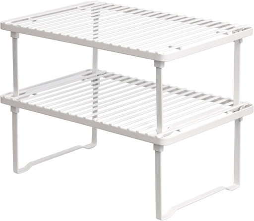 Space-Saving Stackable Metal Kitchen Cabinet Organizer Shelves for Dishes, Pantry Organization, 12.5" L x 8" D x 4.5" H, Set of 2, White