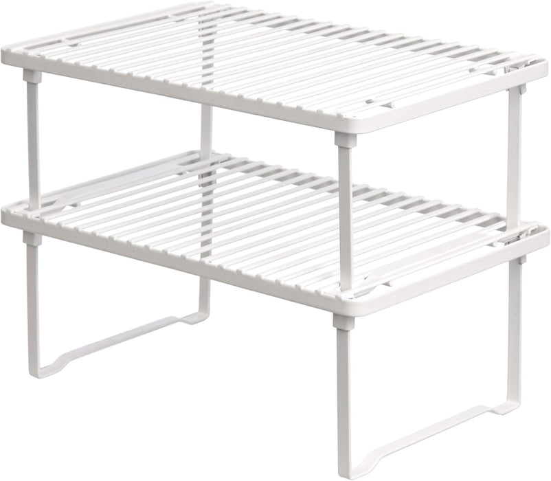 Space-Saving Stackable Metal Kitchen Cabinet Organizer Shelves for Dishes, Pantry Organization, 12.5" L x 8" D x 4.5" H, Set of 2, White