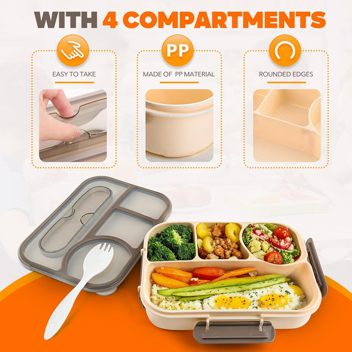 Bento Box Adult, Lunch Box, 4-Compartment Lunch Containers, Drop-Proof, Dishwasher Safe & Made with BPA-Free Materials(K