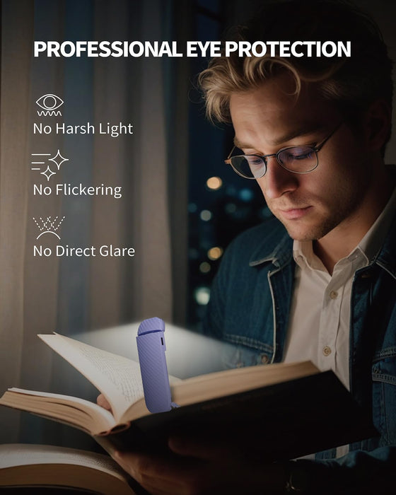 Book Reading Light, Rechargeable Clip on Booklight, Eye Caring 3 Color Temperatures & 5 Brightness Levels, Night Use for