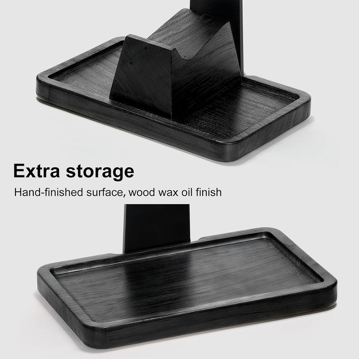 Solid Wood Headphone Stand with Controller Holder for Desk