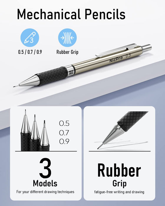 6PCS Art Mechanical Pencil Set, 0.5/0.7/0.9/2mm Point