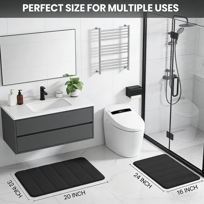 Black Bathroom Rugs Set 2 Piece Memory Foam Bath Rugs Non-Slip Bath Mat,Washable Room Mats,Absorbent Shaggy Rug Super Soft Kitchen Mats, Batroom Carpets for Bathroom,Tub,Shower Home Decor