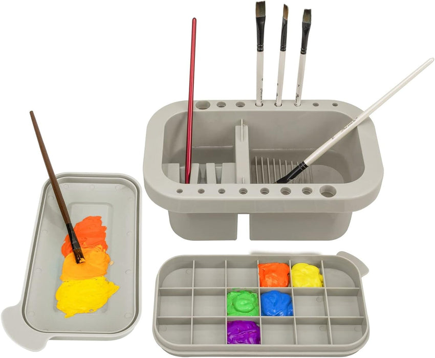 Paint Brush Cleaner, Paint Brush Holder with Palette, Grey