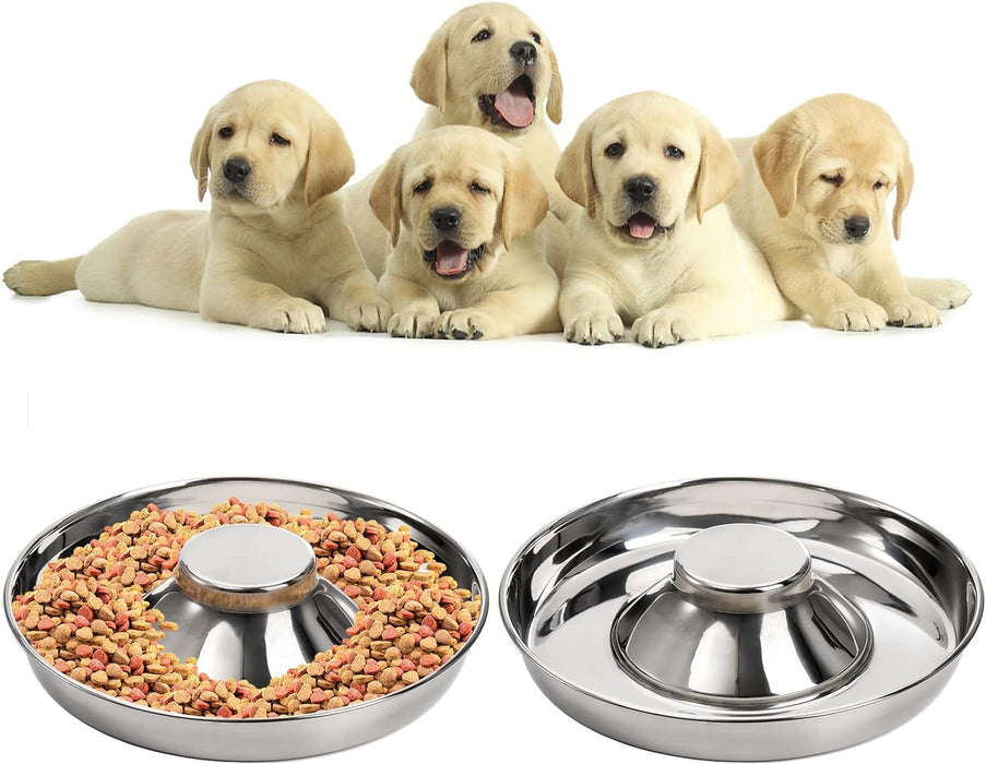 2 Pack Stainless Steel Puppy Bowls, Pet Slow Feeder Bowls, Non-Skid Dog Food and Water Bowl, Feeding Weaning for Small M
