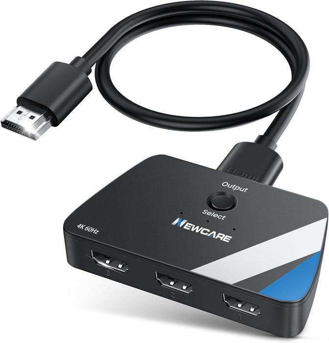 HDMI Switch 3 in 1 Out, 4K@60Hz HDMI Switcher with 2.6FT HDMI Cable