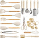 22-Piece Cooking Utensils Set with Wood Cool-Touch Handles, Cream