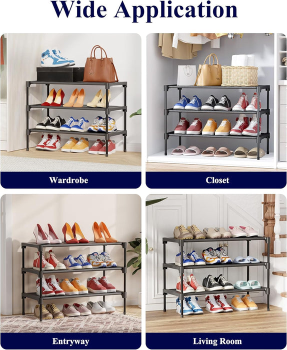 Shoe Rack - Non-Woven Shoe Rack Shelf, 27.5" Wide - 3 Tier, Black