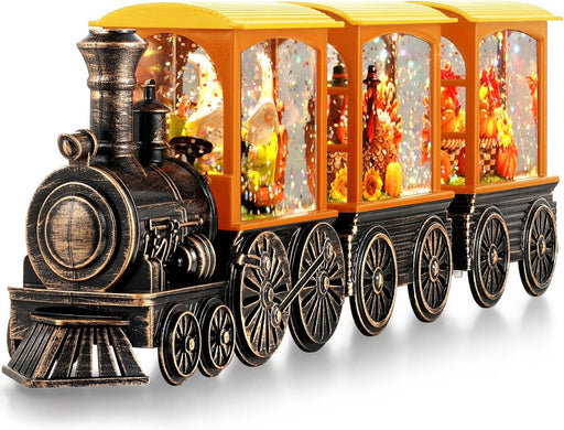 Fall Snow Globe Lantern Fall Decorations for Home, Lighted Fall Decor with Pumpkin Turkey Gnome Train, 6H Timer Thanksgi