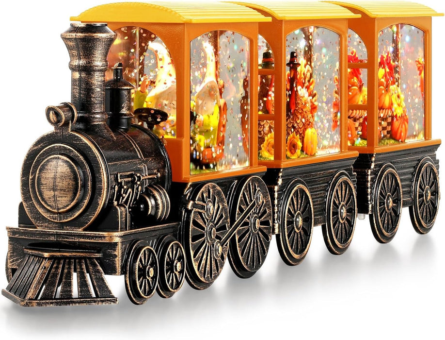 Fall Snow Globe Lantern Fall Decorations for Home, Lighted Fall Decor with Pumpkin Turkey Gnome Train, 6H Timer Thanksgi