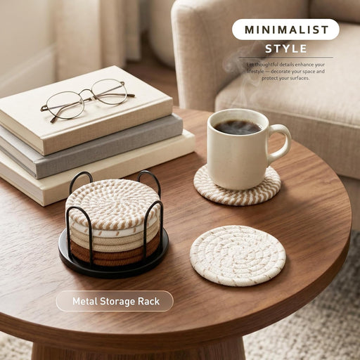 Coasters Set of 8 for Drinks, 4 Inch Large Coasters for Coffee Table, Tabletop Protection for Hot & Cold Drinks, Versati
