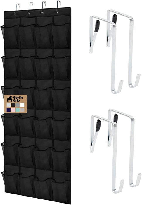 Over the Door Shoe Organizer, 24 Large Pockets, Black