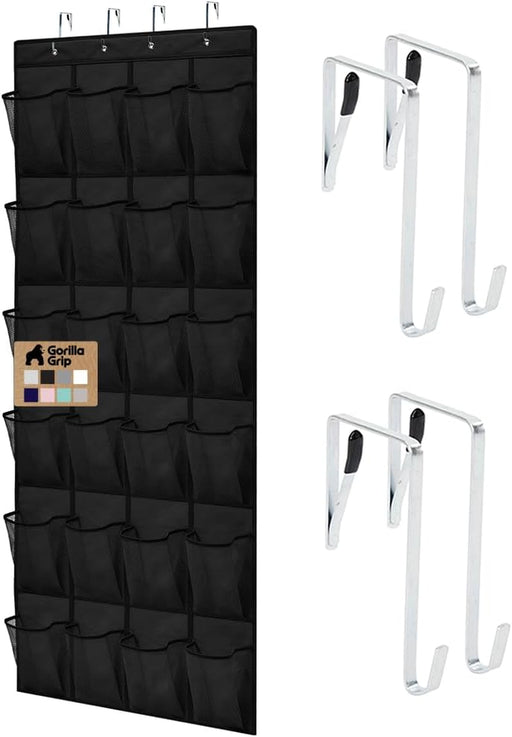 Over the Door Shoe Organizer, 24 Large Pockets, Black