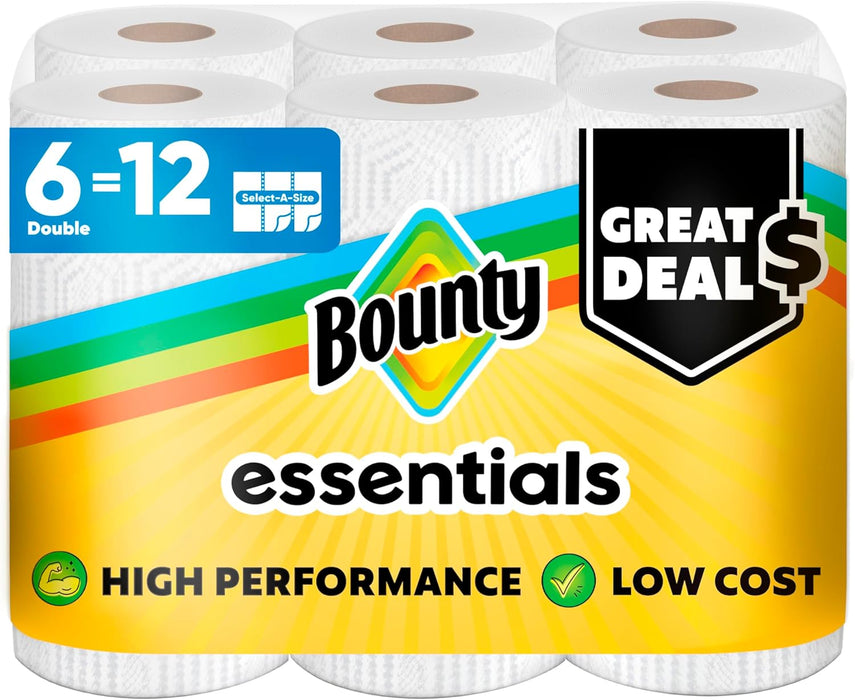 Essentials Select-A-Size Paper Towels, 6 Double Rolls, White, 108 Sheets Per Roll
