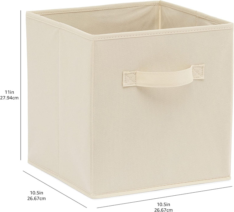 Collapsible Fabric Storage Cubes Organizer with Handles, Sturdy Storage Bins for Organization, 10.5" x 10.5" x 11", Beige, 6-Pack