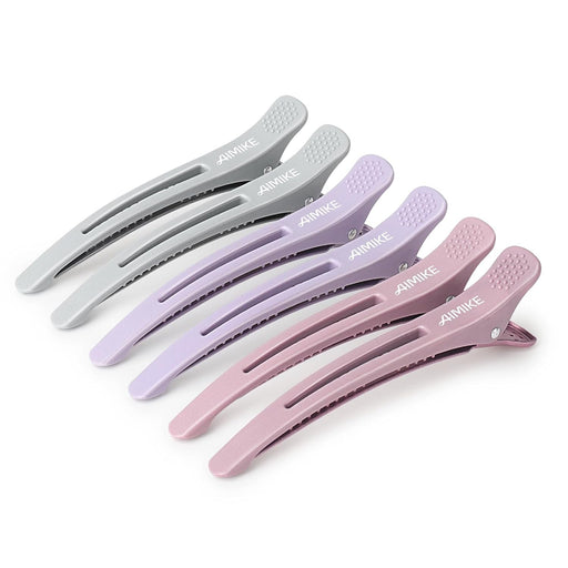 Hair Sectioning Clips with Silicone Band - 6pcs No Crease Duck Billed Clips for Styling, Cutting, and Rollers in Morandi