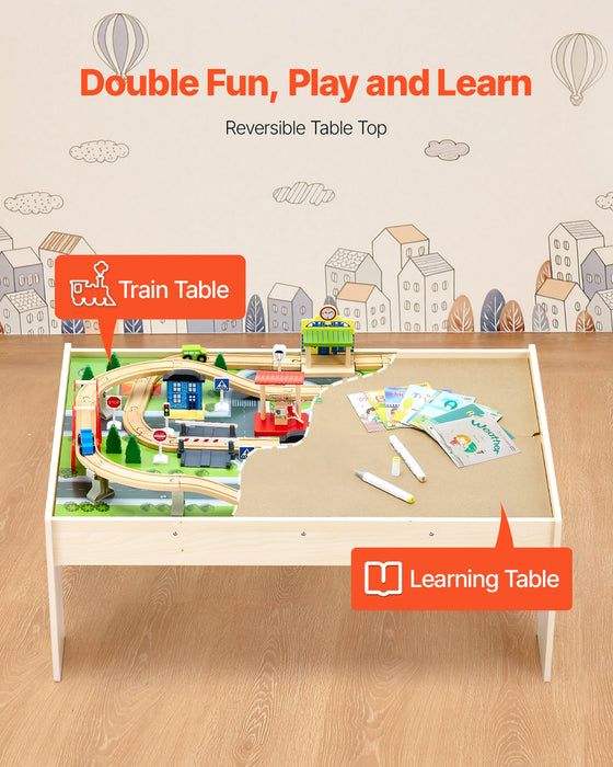 Wooden Train Activity Table with Storage Bin