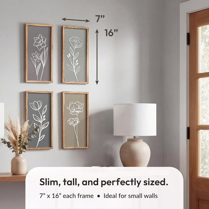 3d Framed Wall Art, Set of 4, Floral Boho Wall Decor