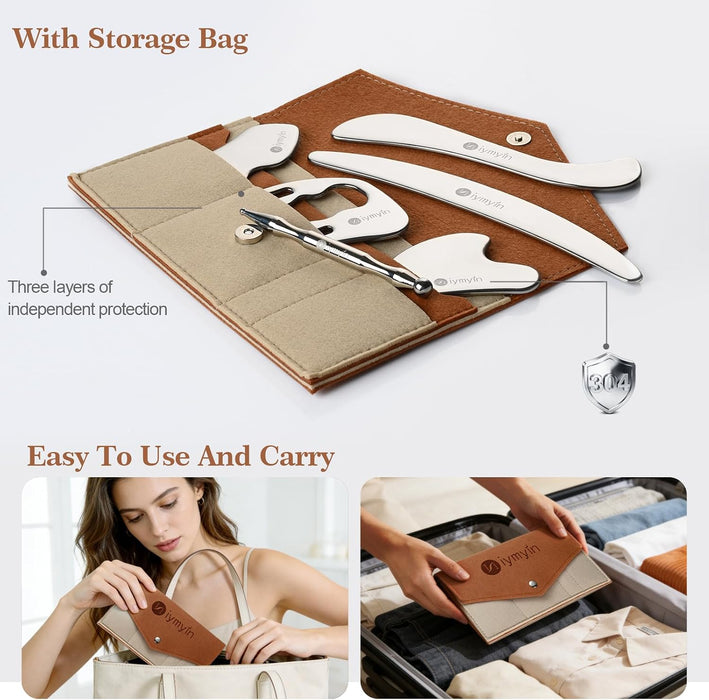 6-in-1 304 Stainless Steel Muscle & Fascia Scraper Tool Set, for Body Skin Massage and Sore Muscles, Myofascial, Iastm Tools, Soft Tissue Mobilization Tools, Full Body Gua Sha Kit, Gift-for Her