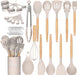 Kitchen Cooking Utensils Set, 33 pcs Non-Stick Silicone Cooking Kitchen Utensils Spatula Set with Holder, Wooden Handle 