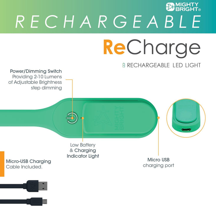 Original Recharge Clip On Rechargeable Reading Light (Green)
