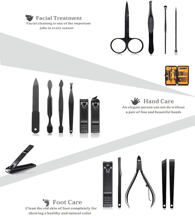 Professional Stainless Steel Nail Clipper Travel & Grooming Kit Nail Tools Manicure & Pedicure Set of 15pcs with Luxurio
