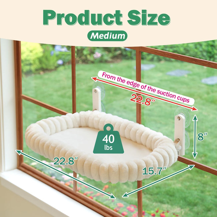 SnugCloud Foldable Cat Window Perch (Cream White, M)