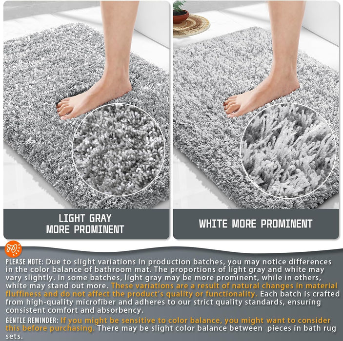 Bathroom Rugs Non Slip Washable, Ultra Soft and Water Absorbent Bath Mats, Fluffy Shower Mat Outside, Plush Matts for Bathroom Floor/Sink, 24X17, Home Decor Accessories, Light Gray and White