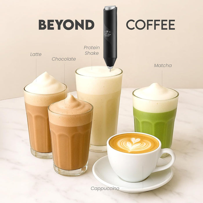 Powerful Milk Frother Wand - Handheld Stainless Steel - Battery Operated Drink Mixer for Coffee, Lattes, Cappuccino, Matcha - Froth Mate Frother Gift - Midnight Black