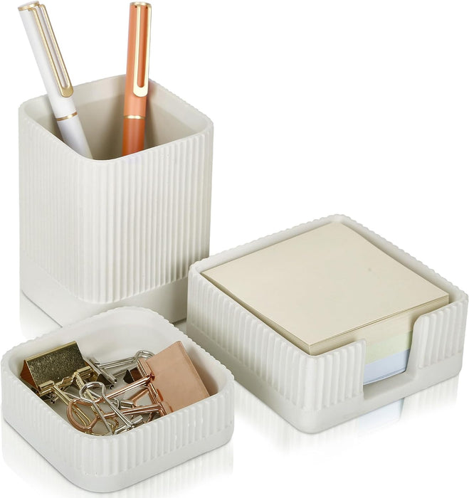 Aesthetic Desk Organizer Set of 3 - Sturdy Concrete Office Accessories