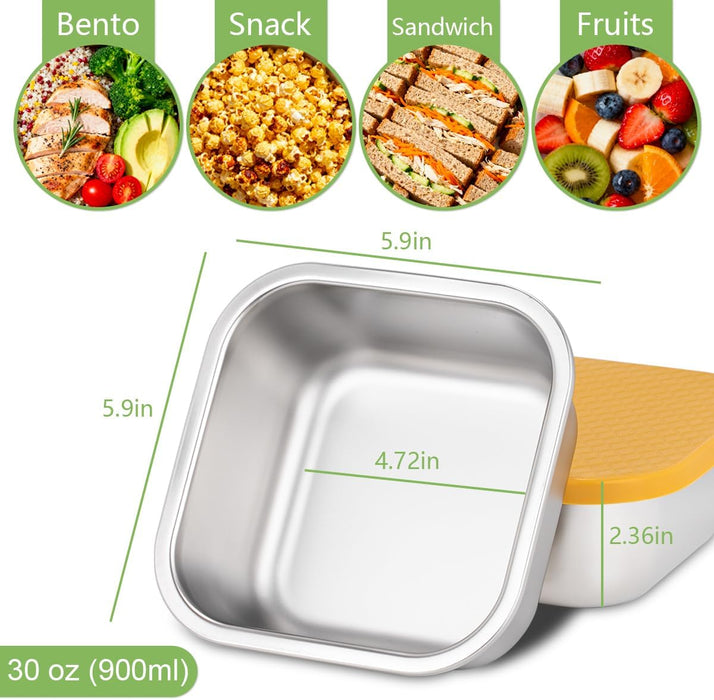 4 Pack Stainless Steel Sandwich Containers & Box, 30oz Metal Food Storage