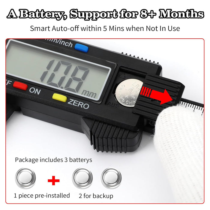 Digital Caliper, Upgraded Calipers 6 inch, Measuring Tool, Electronic Ruler, with Large LCD Screen, Auto-Off Feature, In