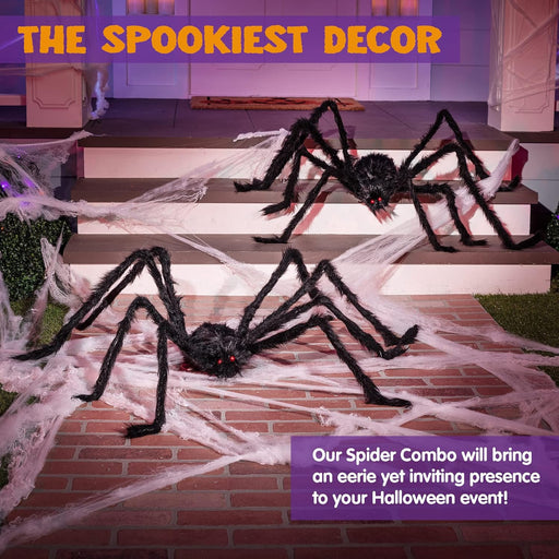 2 Pack 5 Ft Halloween Outdoor Decorations Hairy Black Spider, Scary Giant Spider, Fake Large Haunted House Props, Hallow