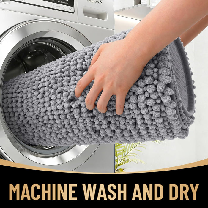 Thick Chenille Bathroom Rugs 30x20, Soft Absorbent Bath Mat, Grey